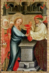La Présentation du Christ au Temple, détail du Retable de Grabow, 1379-83 (détail)